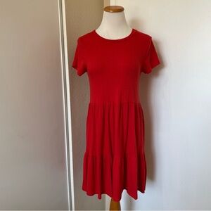 Red Short Sleeve Tier Dress